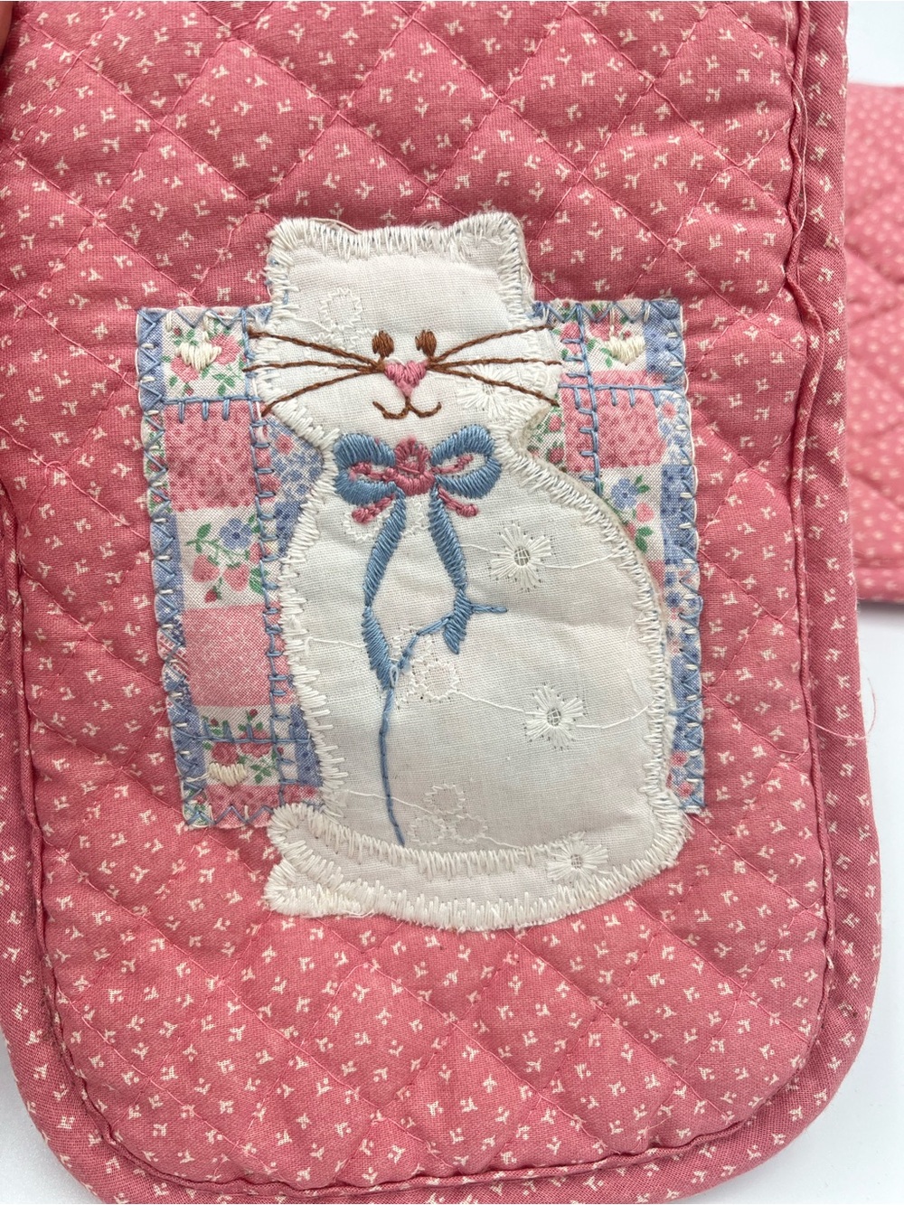 Vintage Cat Potholders Set of 2 Quilted Applique Kitty Hot Pads Cottagecore - Picture 5 of 6